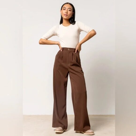 Bohme Chic Brown Wide-Leg Pants with High-Waisted Design - Picture 12 of 12